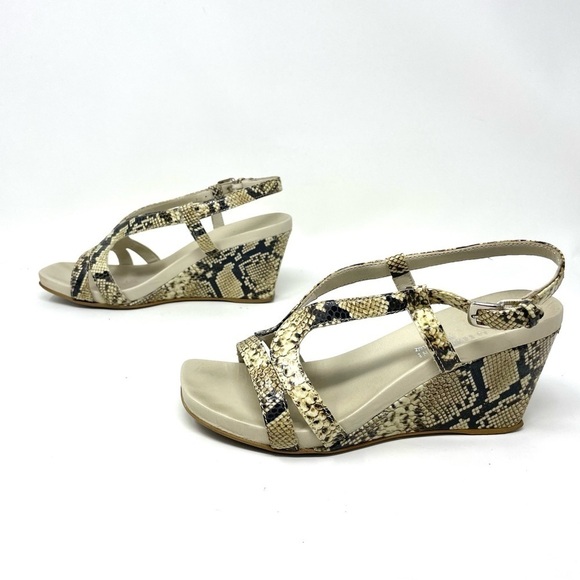 La Canadienne Cream Snake Print Wedge Sandals Size 39 - Picture 3 of 10